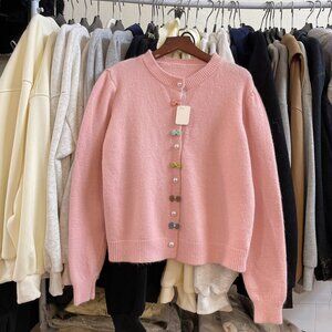 Pink Bow Button Soft Knit Cardigan